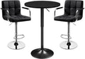 Yaheetech 3-Piece Bar Table and Stools, PU Leather Full Black | Round Pub Table and Chairs Set with MDF Tabletop and Stainless Steel Stand，Adjustable 360° Swivel for Kitchen Study