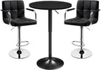 Yaheetech 3-Piece Bar Table and Stools, PU Leather Full Black | Round Pub Table and Chairs Set with MDF Tabletop and Stainless Steel Stand，Adjustable 360° Swivel for Kitchen Study