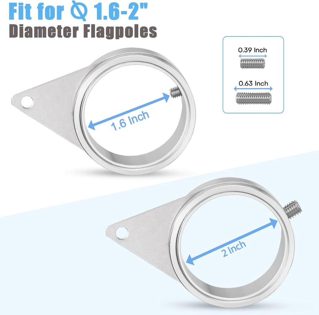 2" Large Flag Pole Rings, 2 Pcs Aluminum Alloy Spinning Flag Pole Ring Clips Swivels, 360° Rotating Anti Wrap Flagpole Ring Hardware with Stainless Steel Carabiners for 1.6-2" Diameter