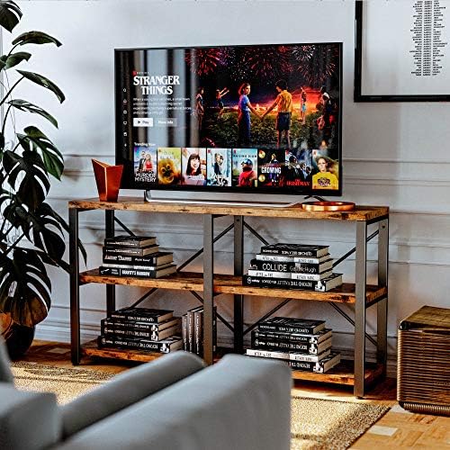 IRONCK Console Table, 3-Tier 55 in Entryway Table, Vintage Brown | Engineered wood shelves, 300 lb shelf. P2 MDF, X-bracing, adjustable feet. Anti-tip kit for entryways or living rooms.