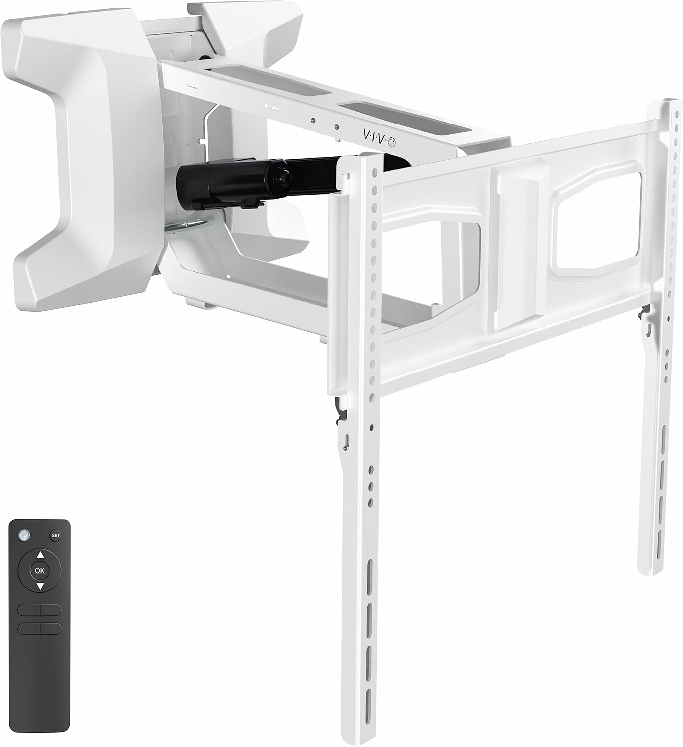 VIVO White Motorized TV Wall Mount for 37 to 70 in Screens, MOUNT-E-M070R-W | Height Adjustable, Above Fireplace, Electric Drop Down Mantel TV Mount with Remote Control, Holds 77 lbs