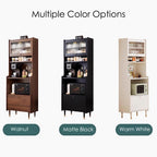 Kavie Solid Wood Kitchen Pantry Cabinet, Narrow Tall Sideboard with Acrylic Doors & Appliance Space, Modern Vintage Tea Station (Black,19.6" L*15.7" W*68.5" H)