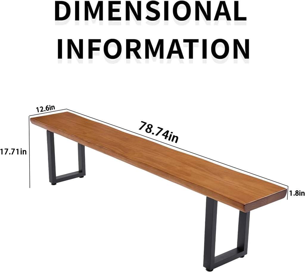 Solid Wood Top Bench with Metal Legs Durable Long Bench for Home Office Living Room Dining Room Versatile Multi Size Options Perfect Chair Stool Dining Chair (Light brown bench, 78.74in)