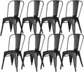 Set of 8 Midnight Black Metal Dining Chairs, Classic Tolix Style Stackable Kitchen Chairs, Durable Steel Seating for Indoor Cafe & Bistro