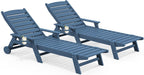 SERWALL HDPE Outdoor Lounge Chair Set of 2 with Cup Holder, Blue