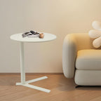 Round Side Table, Small C Shaped End Table, Couch Side Table, Modern Coffee Table, Bedside Snack Table with Y Shaped for Living Room Bedroom Office Apartment (White, 18.9x22in)