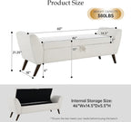 60" Storage Ottoman Bench, Teddy Fabric End of Bed Bench with Solid Wood Legs, Large Hidden Storage for Bedroom & Entryway (Beige)