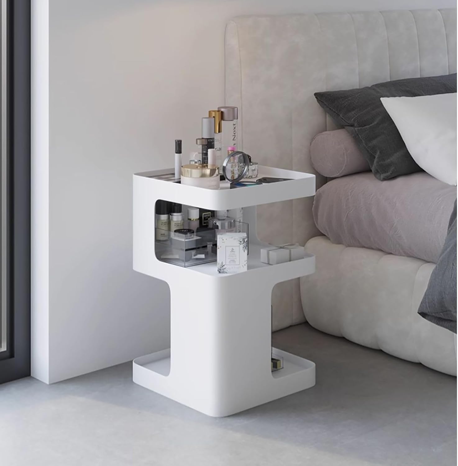 Modern Side Table for Couch, End Tables for Small Spaces, Metal nightstand, Accent Desks with Storage for Living Room, Office, Bedroom, and Cloakroom