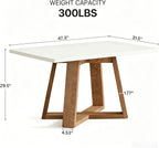 Tribesigns Dining Table for 4, 47.3 Inch Rectangular Farmhouse Kitchen Table with Gloss White Tabletop & Natural Wood Legs, Perfect for Kitchen, Dining Room, Living Room, or Apartment