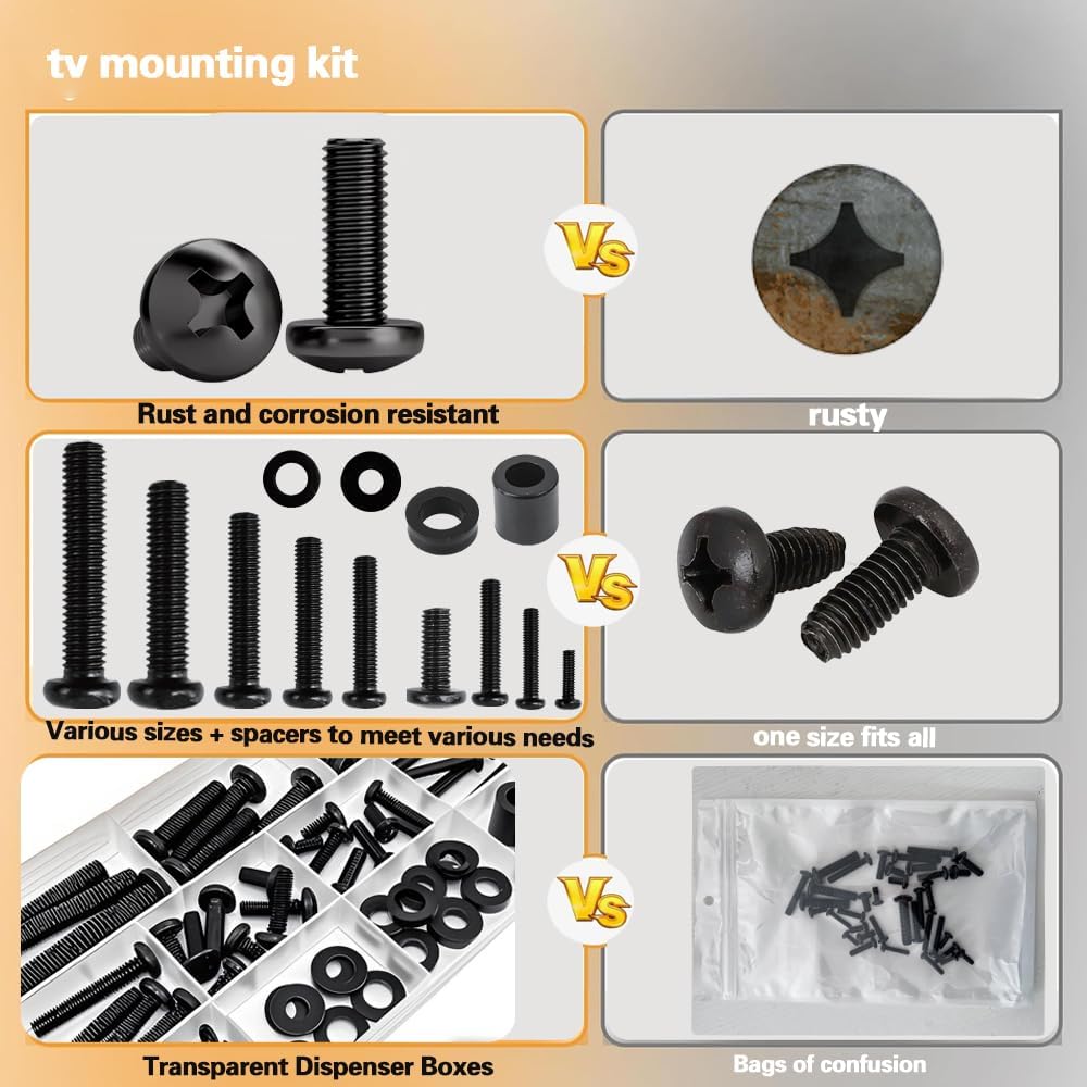Universal TV Mounting Hardware Kit | M4/M5/M6/M8 Screws & Spacers | VESA-Compatible for TVs & Monitors Up to 80" | Organized & Labeled for Quick Installation