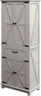DWVO 72" Tall Farmhouse Pantry Cabinet, Kitchen Storage Pantry with Barn Doors & Drawer, Versatile Organizer with Adjustable Shelves, Rustic Cupboard for Dining Room, Living Room, White Oak | Tall Farmhouse Kitchen Pantry Cabinet, Kitchen Cupboard