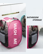 Collapsible Laundry Hamper Foldable Clothes Basket with Mesh Sides Handles for Storage and Organization Pink BLC732-01
