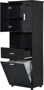 Merax 70" Tall Kitchen Pantry,Farmhouse Storage Cabinet with Adjustable Shelves,Farmhouse Pantry Cabinet with Tilt-Out Basket, for Kitchen,Dining Room,Living Room(Black)
