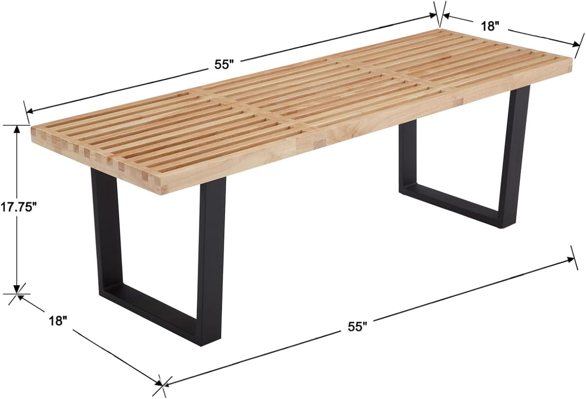 55" Natural Wood Entryway Bench, Industrial End of Bed Bench for Bedroom, Nelson Wooden Dining Bench with Black Metal Frame, Long Bench Ottoman Bench for Living Room Foyer Indoor Hallway