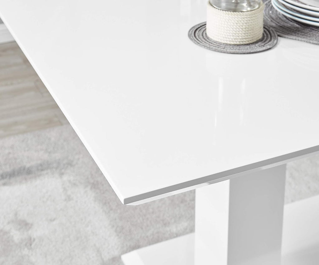 Furniturebox Imperia High Gloss Rectangular Dining Table – Multiple Colors Available - Modern 4-6-Seater Table Only (White, 6 Seater)