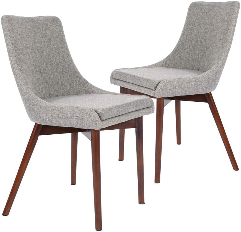 CangLong Upholstered Fabric Chairs and Solid Wood Legs for Kitchen Dining Bedroom Living Room, Set of 2, Grey