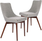 CangLong Upholstered Fabric Chairs and Solid Wood Legs for Kitchen Dining Bedroom Living Room, Set of 2, Grey