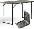 Folding Table, 4FT Foldable Picnic Table with Carrying Handle, Heavy Duty Fold-in-Half Portable Table for Weddings, Camping, RV Travel, Parties, BBQs, and Indoor Use, Easy to Fold and Store, Khaki