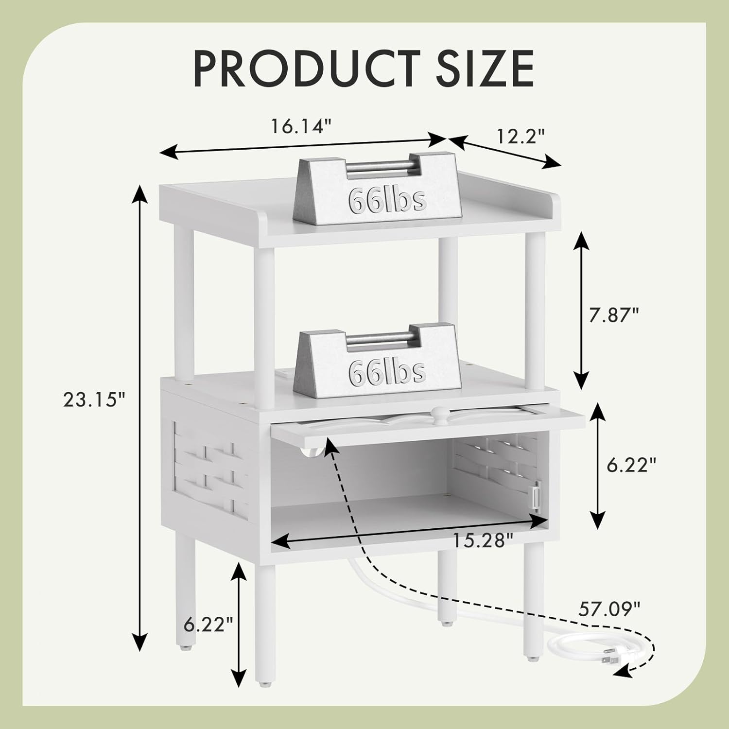 Amazer White Nightstand with Charging Station, Bamboo Night Stand for Bedroom, Bedside Table with USB Ports & Outlets, End Table with Lift-Up Drawer & Open Shelf