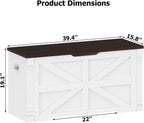 VVFLU Storage Bench, 39.4" Storage Chest with 2 Safety Hinges, Farmhouse Roman Column Design with Elliptical Handle Holes, for Entryway, Bedroom, Living Room (White + Walnut)