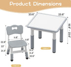 IDEALHOUSE Height Adjustable Kids Table and 2 Chairs Set,Dark Grey | 23.6 Inch Square Tabletop, Non-Slip Leg Pads, Wood Grain Composite Surface, Multi-Activity Use