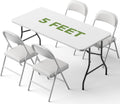 Folding Dining Table Set for 4, 5FT Foldable Plastic Table with Carrying Handle & 4 PU Leather Padded Folding Chairs, Portable Table and Chairs Set for Indoor Outdoor, Party, Wedding, Picnic, Camping