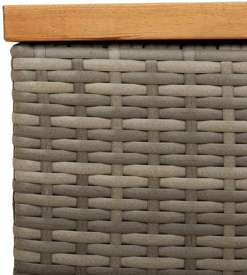 Modern Garden Storage Box Grey and Brown with PE Rattan and Acacia Wood for Outdoor Storage and Seating