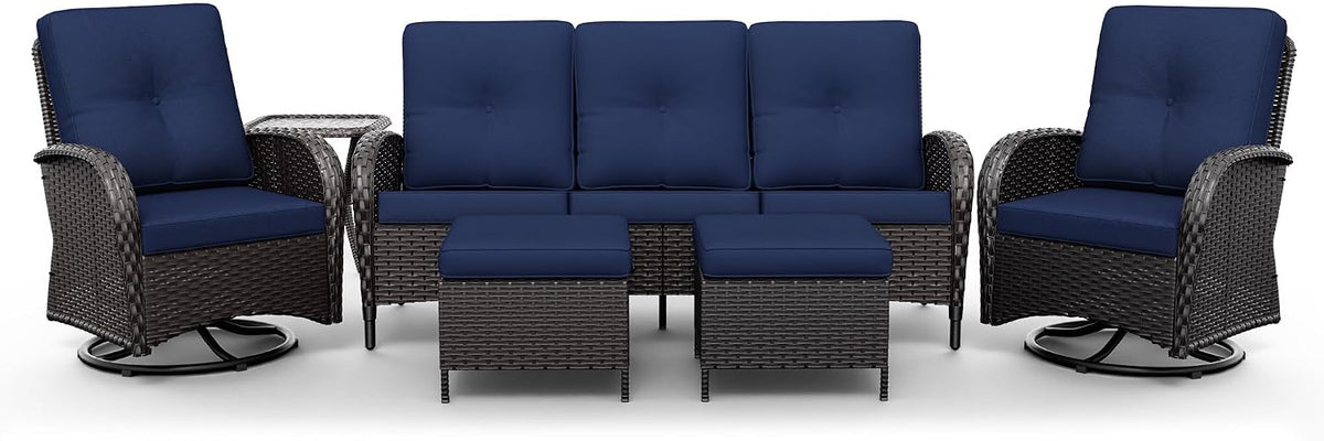 Joyside Wicker Patio Furniture Set, 6 Piece Outdoor Furniture Set with Thickened Cushions, High Back, Deep Seating, Wide Armrest, Outdoor Swivel Rocker Chairs for Porch, Deck