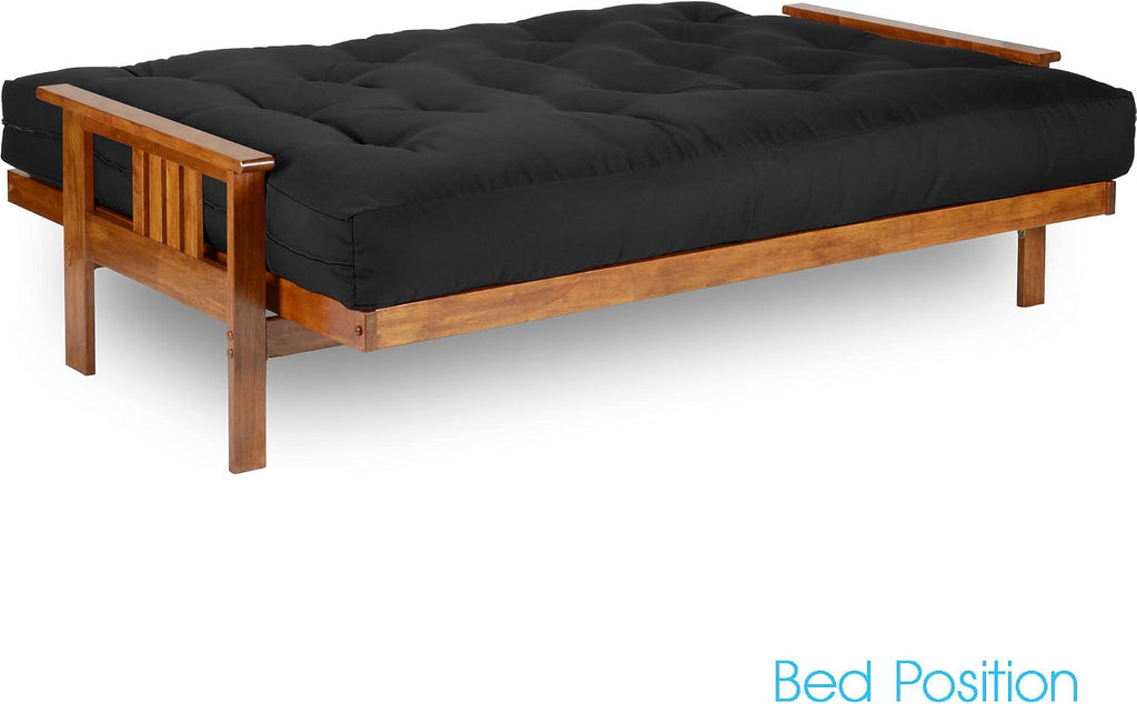 Stanford Futon Set - Full Size, Frame, 8" Mattress, Twill Black Cover