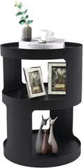 2-Layer Modern Side Table Round End Tables, Black Metal Nightstand Accent Table,Small Bed Side Table for Living Room Bedroom Indoor Outdoor Entryway Decoration