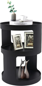 2-Layer Modern Side Table Round End Tables, Black Metal Nightstand Accent Table,Small Bed Side Table for Living Room Bedroom Indoor Outdoor Entryway Decoration