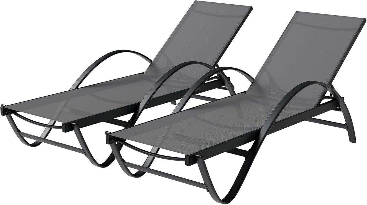 Shintenchi Patio Chaise Lounge Set of 2, Pool Chaise Lounge with Arm,Outdoor Lounge Chair with 5 Adjustable Backrest,Sunbathing Recliner,Beach Chair,Pool Chairs,Dark Grey