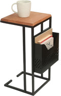 Relaxdays side table with magazine holder, HWD: 63x30x37 cm, wood, metal, C-shape, industrial design, brown/black