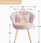 Plush Sherpa Accent Chair with Gold Metal Legs, Fluffy Vanity Chair for Makeup Room, Upholstered Guest Chair for Living Room, for Bedroom, Pink