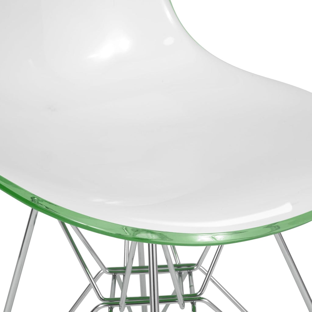 LeisureMod Cresco Acrylic Dining, Modern Chrome Eiffel Base and Curved Back Design, Ergonomic and Lightweight Accent Side Chair for Mid-Century Home, Kitchen, and Café (White Green, Singles)