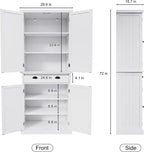 HLR Freestanding Kitchen Pantry Cabinet with Doors and Adjustable Shelves, Storage for Kitchen, Living Room Dining Room, White 30''D x 16''W x 72''H