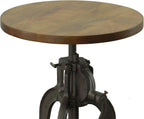 Carolina Chair & Table Adjustable Hand Crank 18" Wooden Top Rustic Side Table - Cast Iron Base Round Accent Table for Farmhouse, Living Room, or Bedroom (Harvest Oak/Industrial)