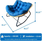 Larger Outdoor Rocking Chair, Rattan Wicker Lounge Chair, for Bedroom, Living Room, Porch, Garden,Lawn-Beige (Black+Blue + Metal + Cotton)