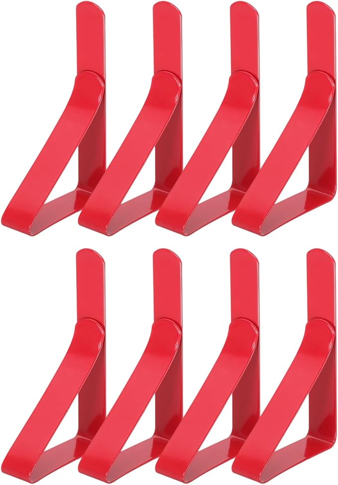 uxcell 8 Pack Tablecloth Clips, Stainless Steel Table Cloth Cover Clamps, 2.95" x 1.77" Windproof Holder Clips for Home Party Picnic Wedding Camping Dining Tables, Red