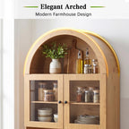 75" Farmhouse Tall Arched Pantry Cabinet with Charging Station, Adjustable Shelves, Coffee Bar Open Countertop, Oak (Oak + MDF)