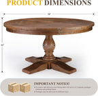 60" Round Dining Table, Reclaimed Wood Kitchen Table for 6-8, Farmhouse Circle Kitchen Table with Pedestal Curved Leg for Kitchen Dining Room Restaurant - Walnut
