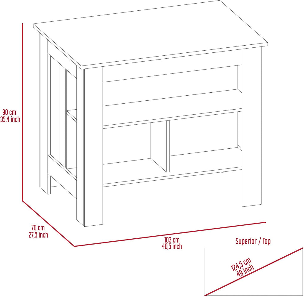 Kitchen Island with Three Shelves and Four Legs - Light Oak/White | Three shelves and four legs for stable support and ample storage