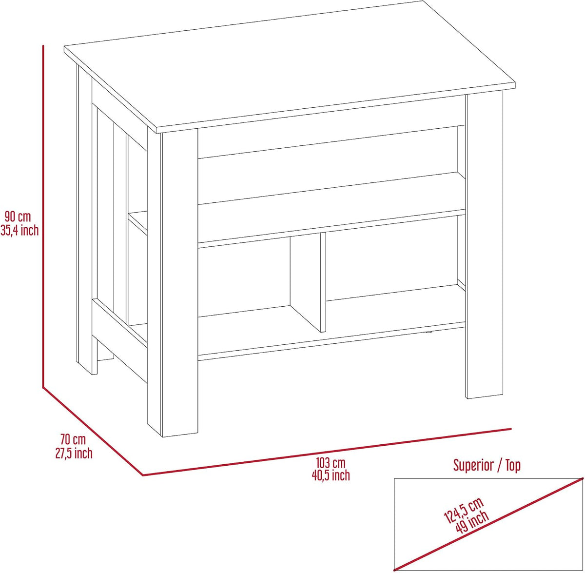 Kitchen Island with Three Shelves and Four Legs - Light Oak/White | Three shelves and four legs for stable support and ample storage