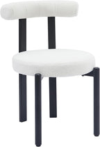 Boucle Dining Chairs Set of 4 Mid Century Modern Dining Chairs Round Cushion Dining Room Chairs with Curved Back and Black Metal Legs for Kitchen, Living Room, Bedroom (Beige)