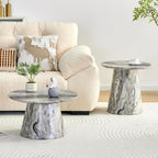 Nesting Coffee Table Set, Gray Veneer Round Tables, Mid-Century Modern | Round Coffee and Side Table Set for Living Room or Office with Space-Saving Nested Design and Gray Veneer Finish