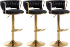Riknuxi Velvet Bar Stools Set of 3, Counter Height Barstools with Low Back, Gold Swivel Bar Stool for Kitchen Island, Pub (Black)