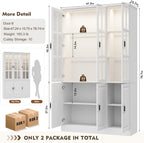 MEISSALIVVE 78.7" Kitchen Pantry Storage Cabinet with LED Lights, Tall Pantry Cabinet with Glass Doors, Kitchen Hutch Utility Pantry, White (47.2" W x 15.7" D)