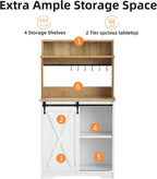 BestHaped Farmhouse Coffee Station with 3 Tier Storage Hutch & 6 Hooks - 56 Inch Small Coffee Bar Table with Adjustable Shelves for Living/Dining Room