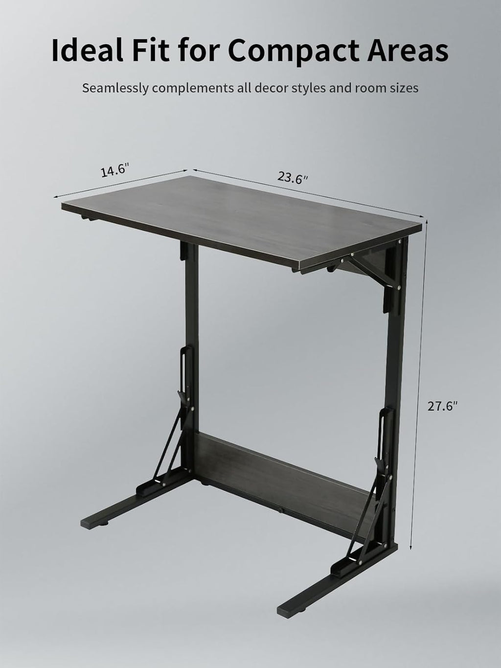 Upgraded 24" Folding C Shaped End Table, Small Sofa Side Laptop Desk, Couch TV Tray Table for Living Room, Bedroom (2, Grey)