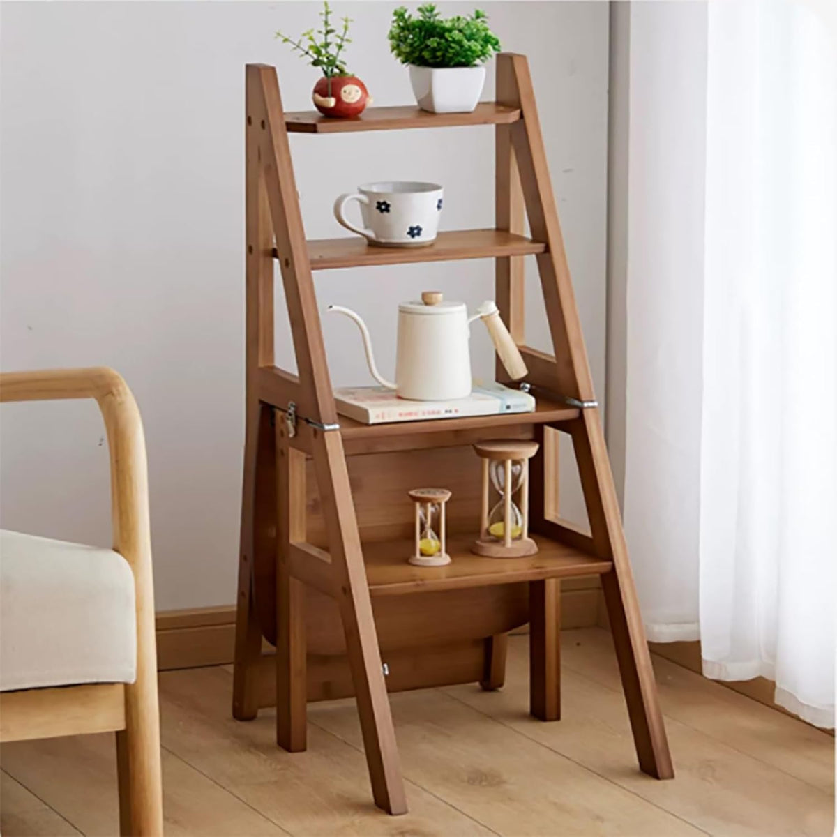 Step Stool Chair For Kitchen step Stool Chair wooden Folding Chair chair Step Stool Combo library Chair Ladder Convertible multifunctional Step Stool suitable For Kitchen Restaurant Library Warehouse(